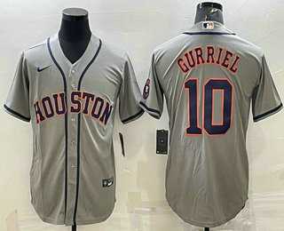 Mens Houston Astros #10 Yuli Gurriel Grey With Patch Stitched MLB Cool Base Nike Jersey